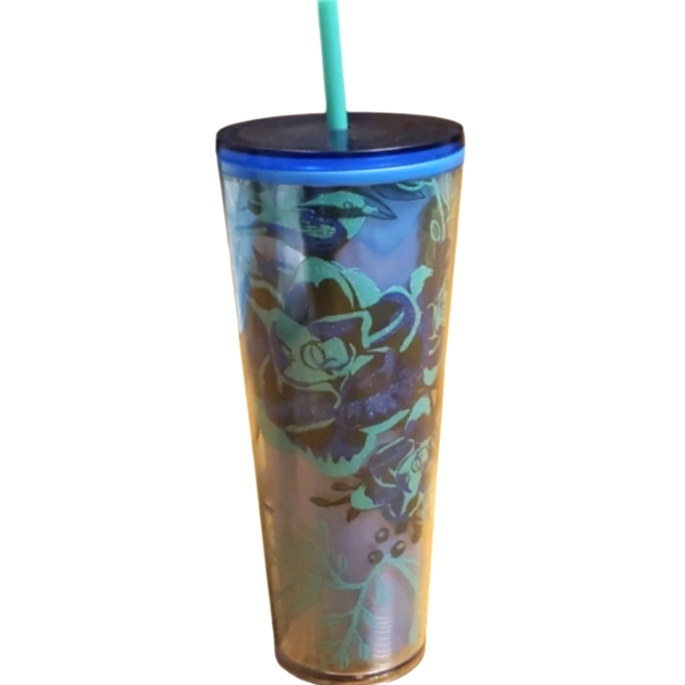 Starbucks 2022‎ Color Changing Blue Berry Corsage Christmas Floral Tumbler 24oz